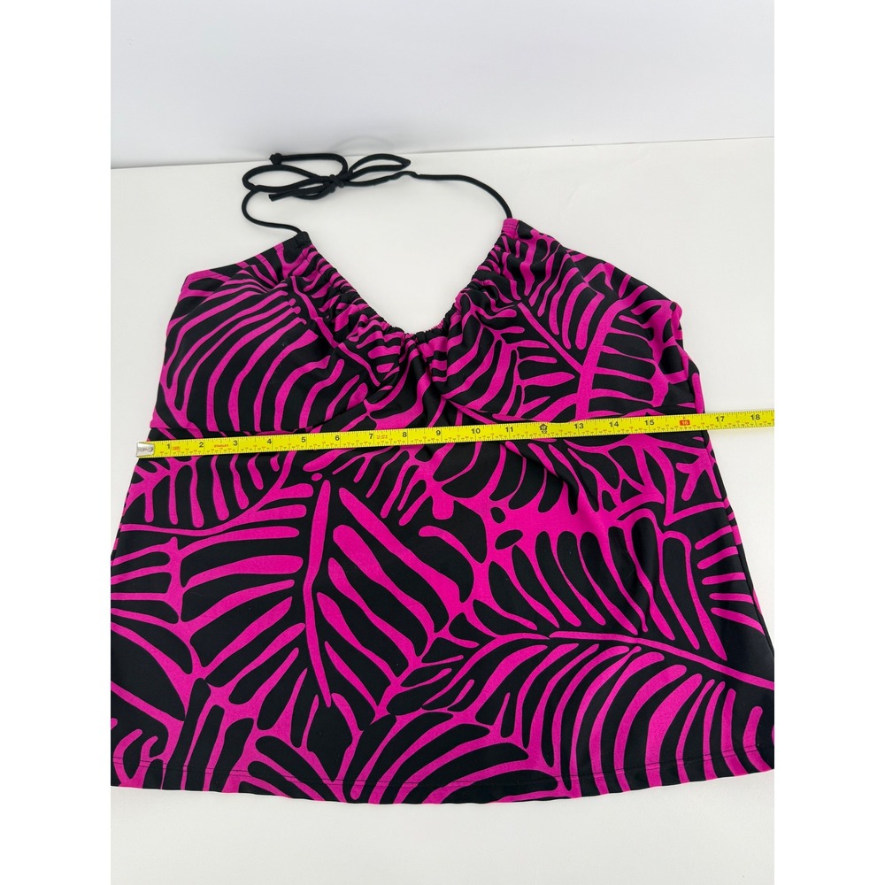 Sun Casuals Womens Pink Black Palm Leaf Halter Tankini Swim Top Sz 14 - Picture 4 of 8